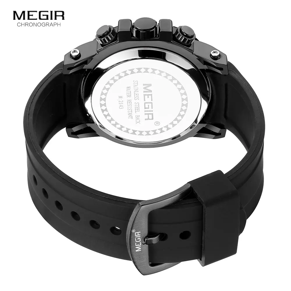 Megir Watch for Men Fashion Chronograph Quarz Watches Waterproof Sport Wristwatch with Silicone Strap montre часы relogio orolog