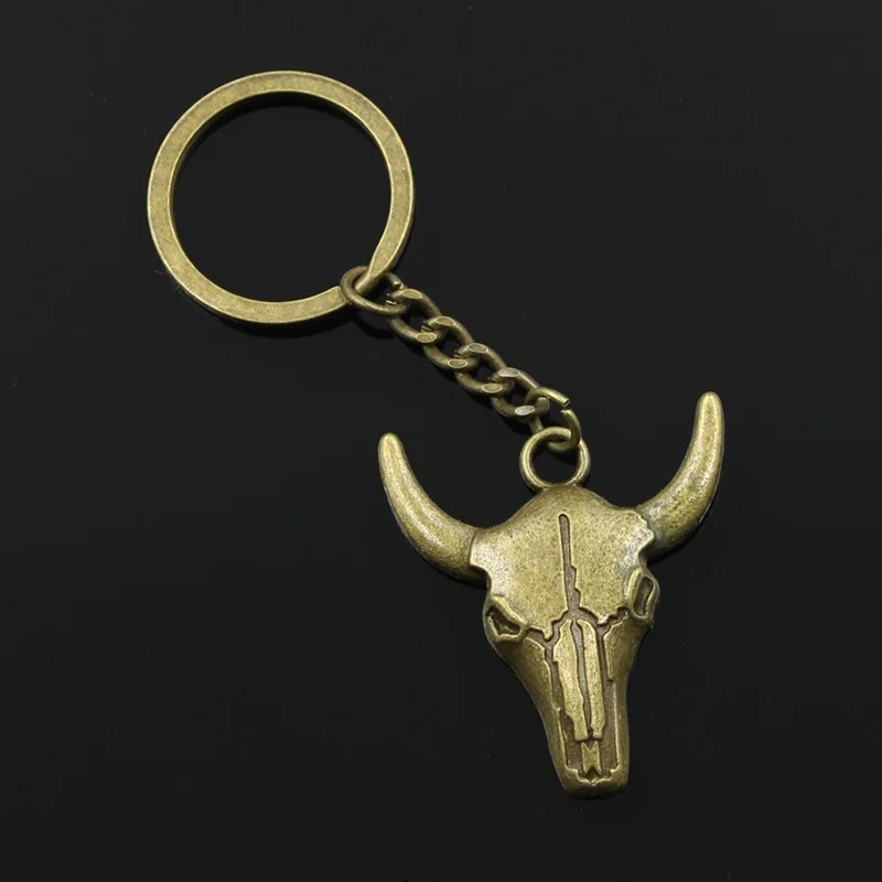 New Fashion Men 30mm Keychain DIY Metal Holder Chain Vintage Skull Bull Ox Head 41x38mm Silver Color Pendant Gift