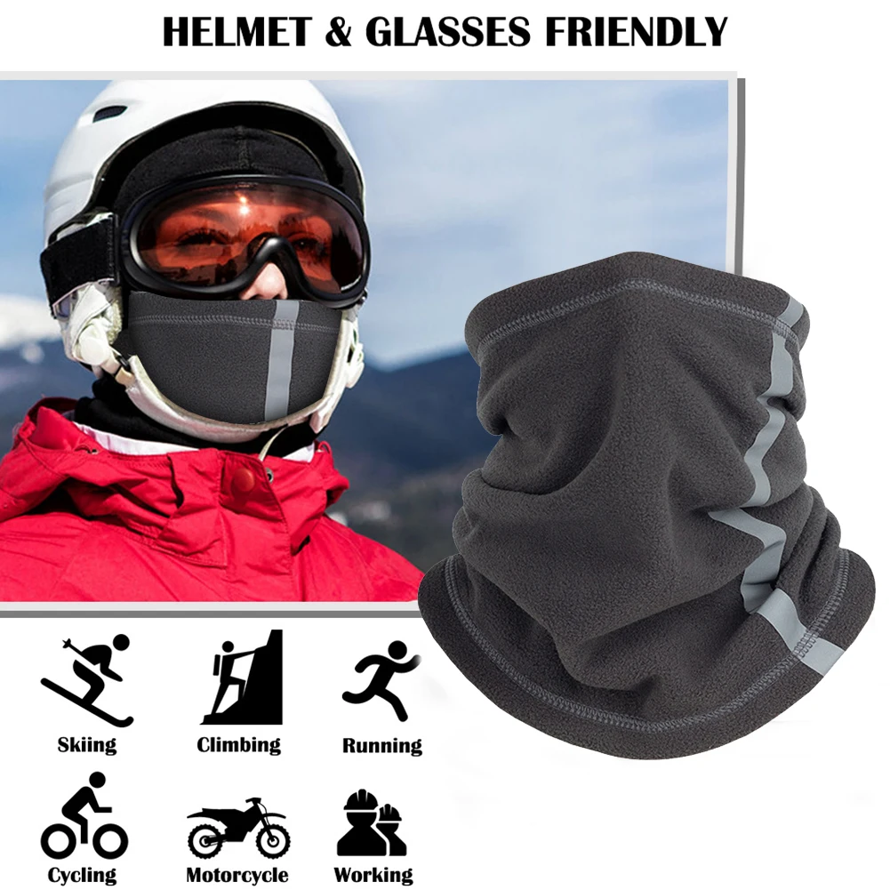 Outdoor Winter Warm Fleece Neck Scarves with Reflective Strip Multifunctional Sports Skiing Cycling Warmer Neck Cover Mask