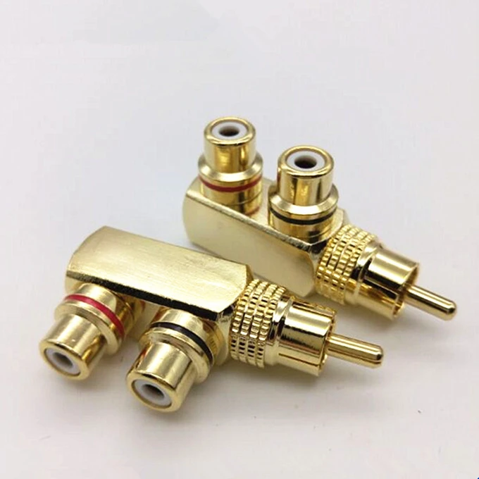 2 개/몫 RCA 남성 RCA 여성 직각 L 구리 골드 도금 AV 오디오 비디오 어댑터 플러그 90 도 변환기