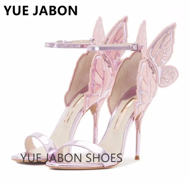 

New high-heeled shoes sandals pink gold stiletto party fish mouth buckle strap Butterfly Gladiator women's shoes35-42 Large size