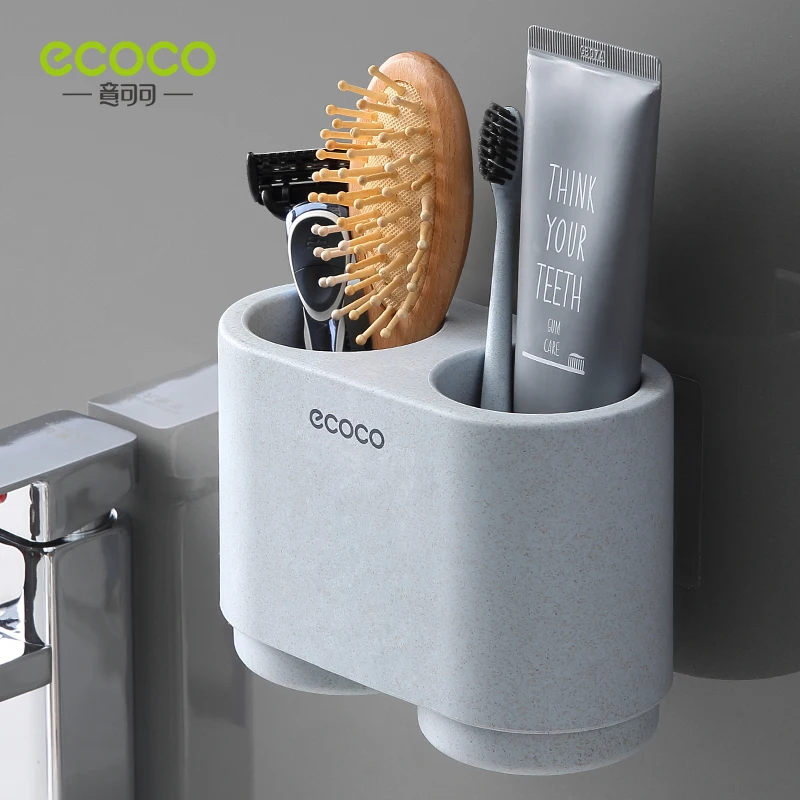 ECOCO Magnetic Suction Cup Toothpaste Toothbrush Holder Wall-Mounted Double Cup Holder Without Perforated Bathroom Accessories