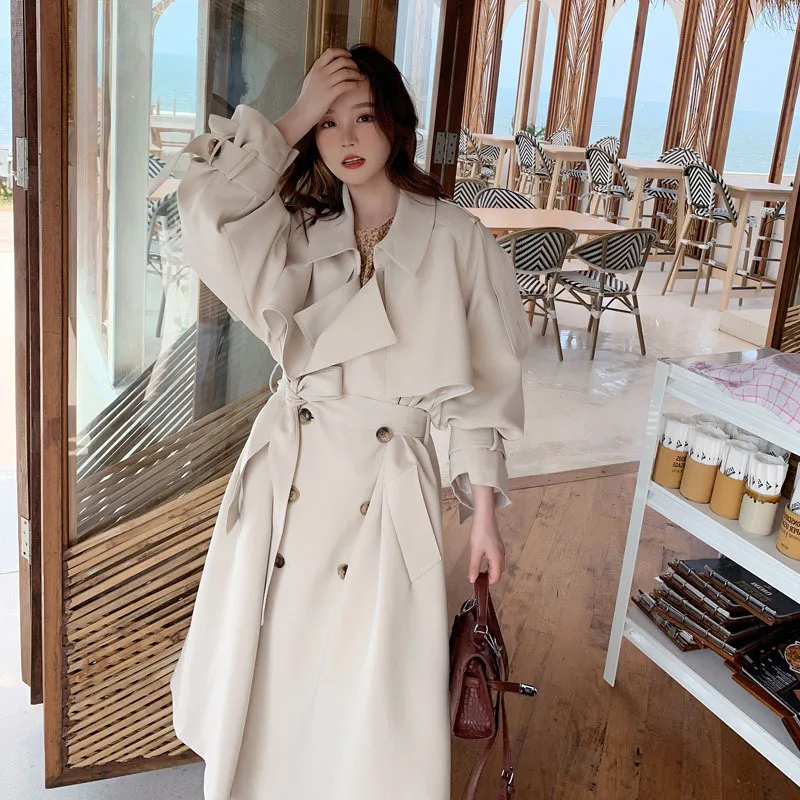 

Korean Long Loose Coat Female Women'S Jackets Spring Nice Trench Coat For Women Double Breasted Cloak Female Solid Trench Coat