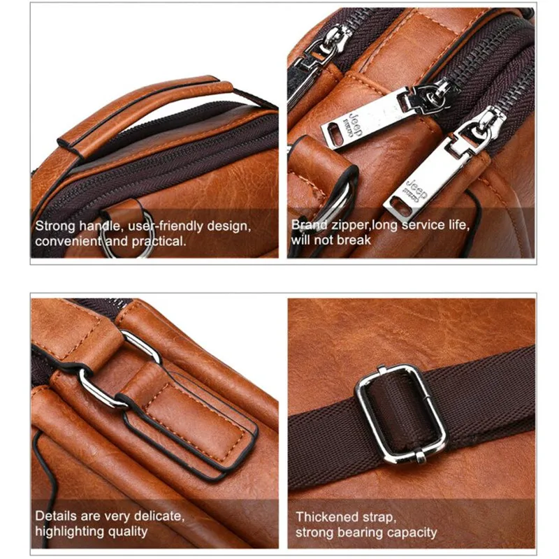 JEEP BULUO Brand Handbag Men Messenger Bags Splite Leather 2pc set Crossbody Business bag For iPad mini MaleShoulder Bag