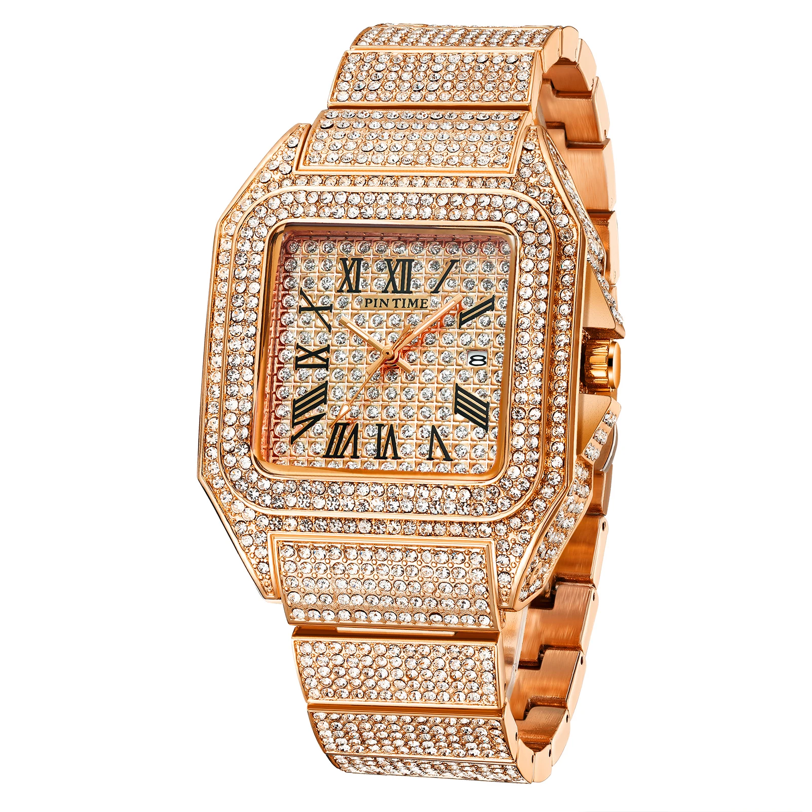 18K Gold Men Big Dial Bling Diamond Watch Full Iced Out Square Quartz Watches Hip Hop Shinning Gift Wristwatch