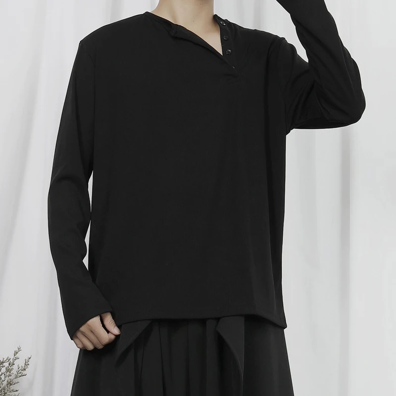 Men's Long-Sleeve T-Shirt Spring And Autumn New Simple Button Design Korean Fashion Casual Loose Large Size Jacket
