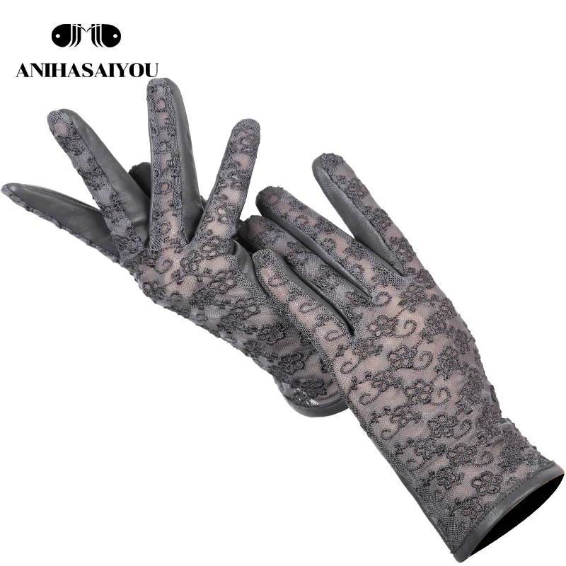 Sexy sheepskin lace gloves fashion drive leather gloves women multicolor women\'s leather gloves Comfortable-2016