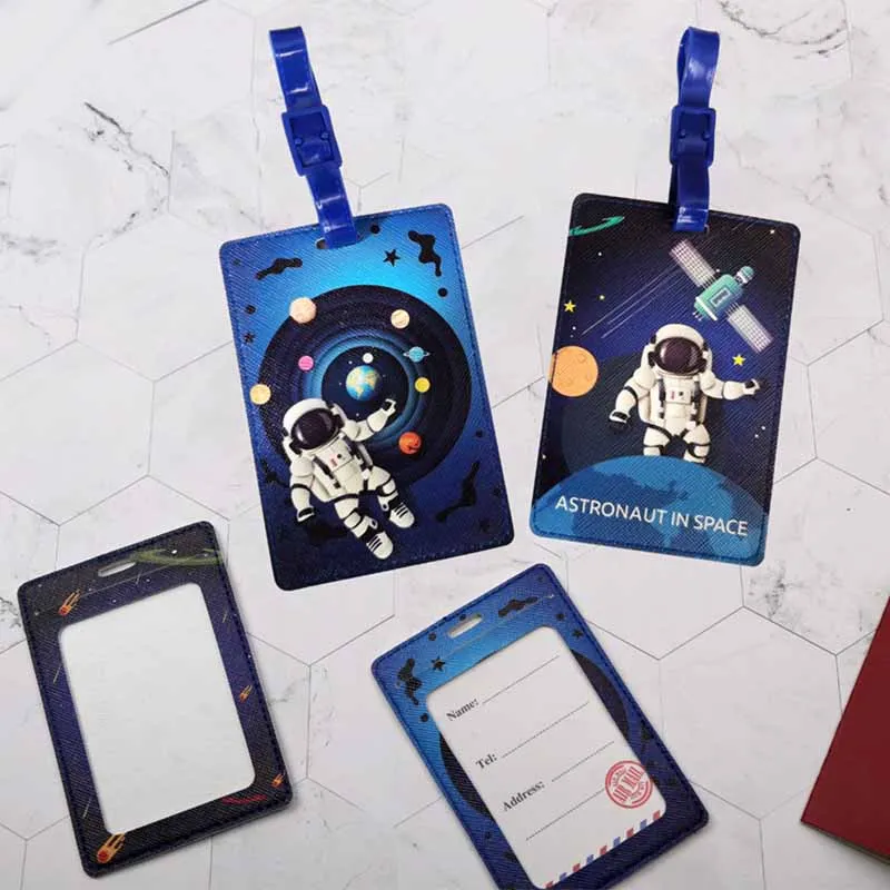 Cute Space Astronaut Luggage Tag Women Men Travel Accessories PU Suitcase ID Address Holder Baggage Boarding Tag Portable Label