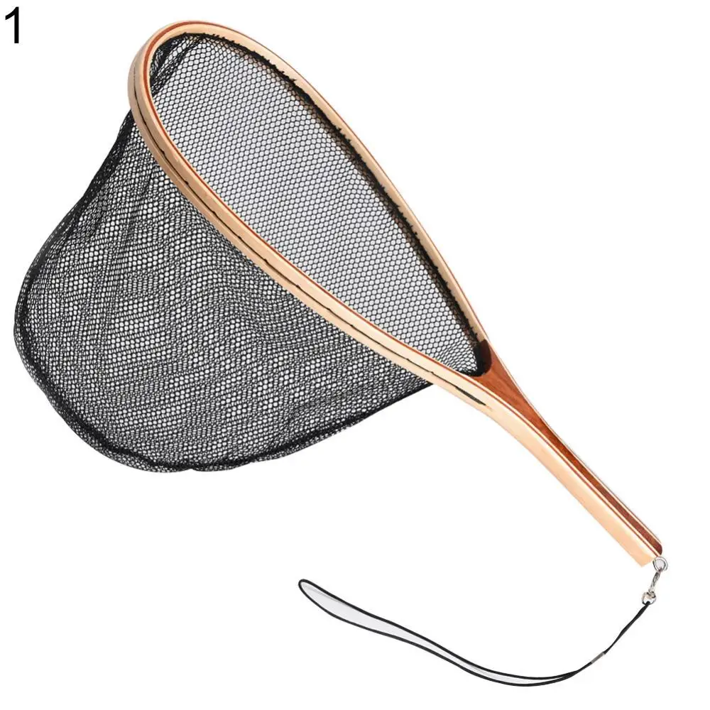 45% zniżki gorąco! Przenośny drewniany uchwyt guma/siatka nylonowa Fly podbierak do ryb Catch Release Scoop kabaretki netto Dip Cage