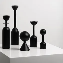 Black Wooden Minimalist Candle Holder Home Decor Wedding Decoration Accessories Candlesticks For Candelabro Centerpiece Vintage