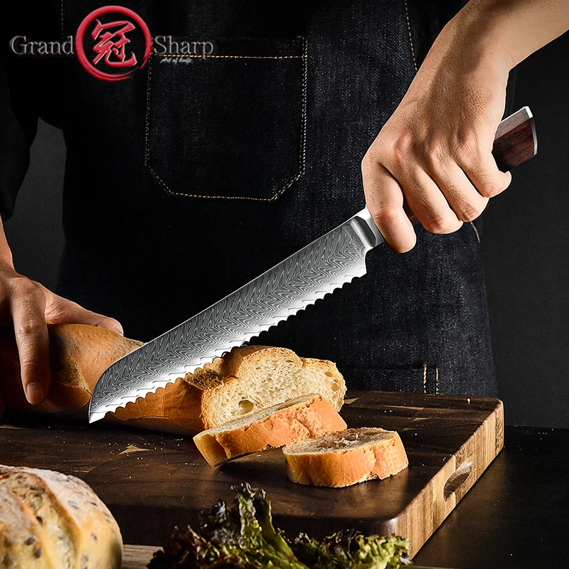 Grandsharp 7,5 pulgadas cuchillo de cocina para cortar pan cortador de sierra Damasco Acero inoxidable Chef cuchillos pan pastel de queso cortadora de herramientas