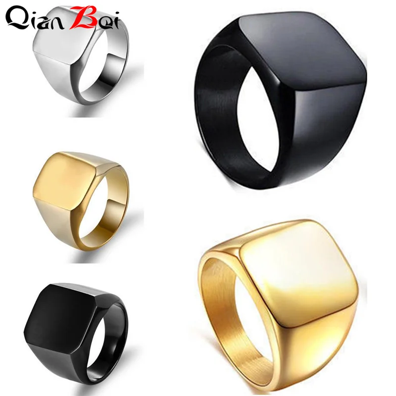 QianBei-Smooth Signet Ring For Men, Black, Golden, Blue , Rock Punk Rings, Cool Fashion, Individuality, Party Jewelry