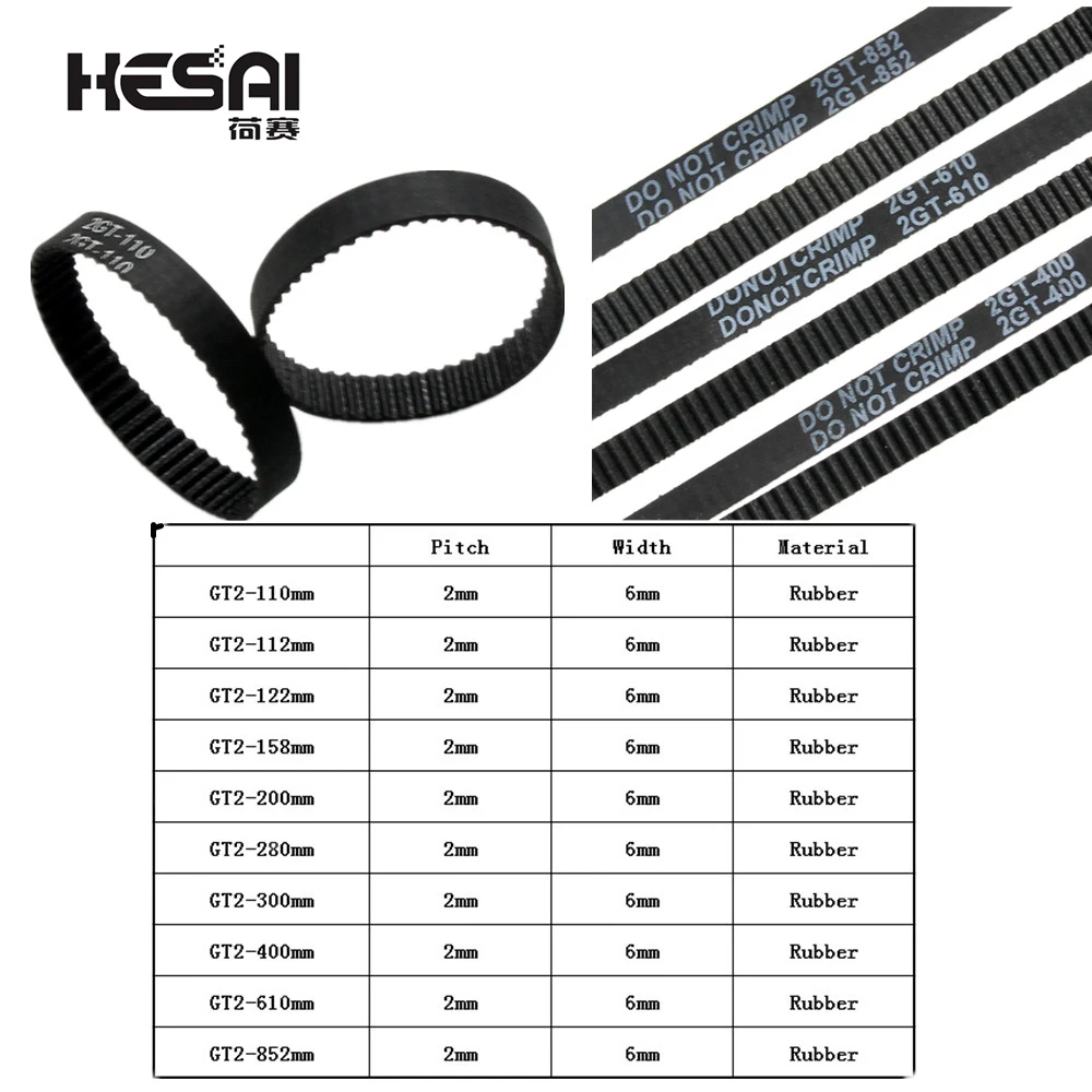 GT2 Closed Loop Timing Belt Rubber 2GT 6mm 3D Printers Parts 110 112 122 158 200 280 300 400 610 852 mm Synchronous Belts Part