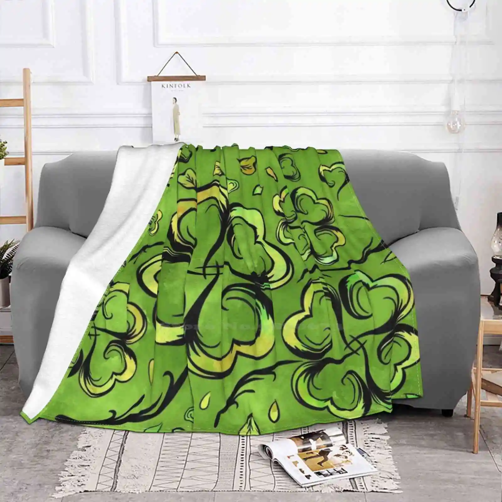 Irish Shamrock Four - Leaf Lucky Clover Pattern Air Conditioning Blanket Fashion Soft Blanket Shamrock Clover Lucky Clover