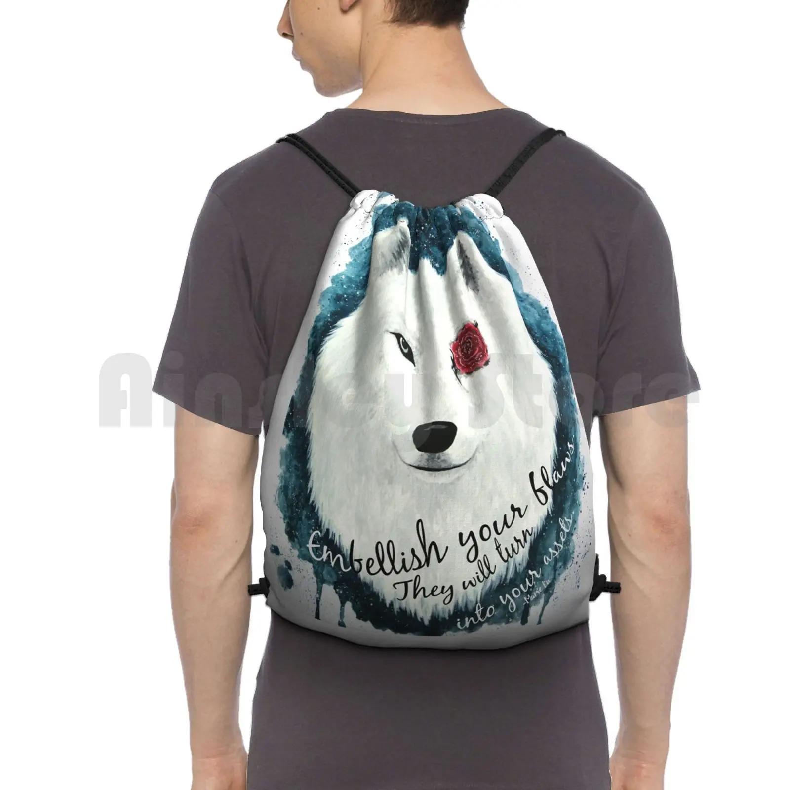 

The White Wolf Backpack Drawstring Bag Riding Climbing Gym Bag White Wolf White Wolf Rose The Young Elites Elites Marie Lu