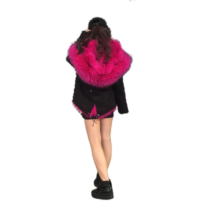 Black Mini Parka Shell Rose Pink Fox Fur Wear,Rose Pink Fashion Mr Mrs Fur Wear Luxury Fox Wear