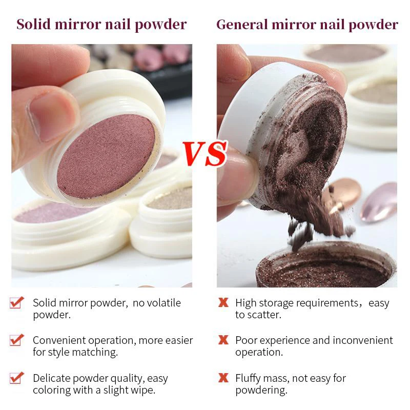 6 Colors Gold Silver Mirror Powder Solid Metallic Effect Nail Art Glitter Polish Rub Dust Pigment Manicuring Art Decoration