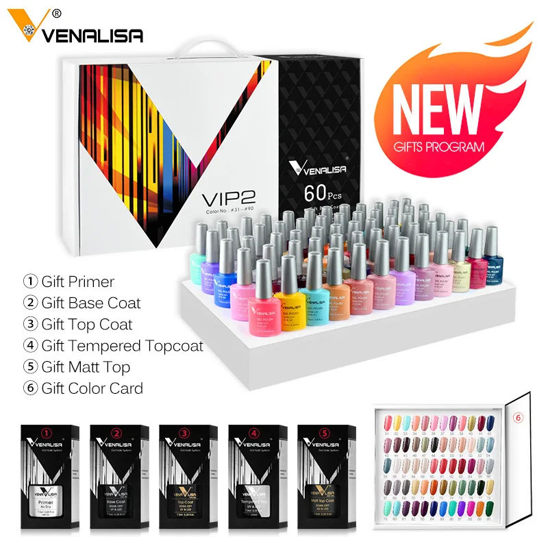 Venalisa VIP Kit 36/60 Colors Nail Gel Polish Set Fast Delivery Soak Off UV LED Base Coat Topcoat Color Book Nail Manicure Gel