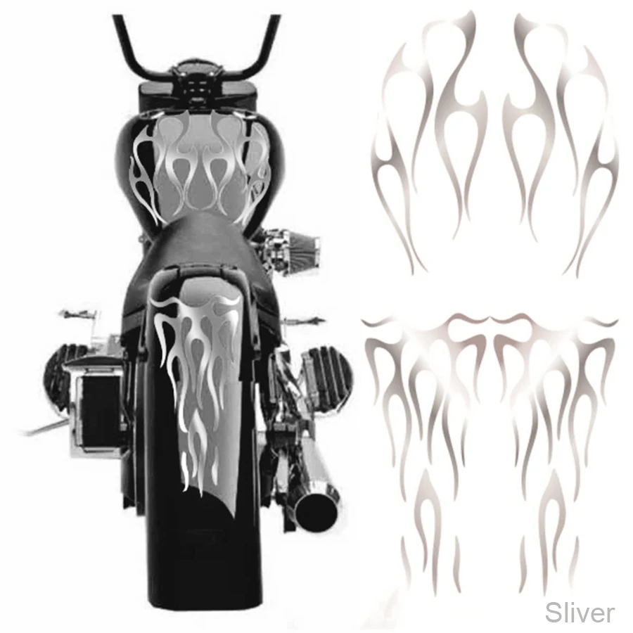 Matte silver Motorcycle Flame Gas Tank Decals Stickers For Honda Shadow VT750 Universal