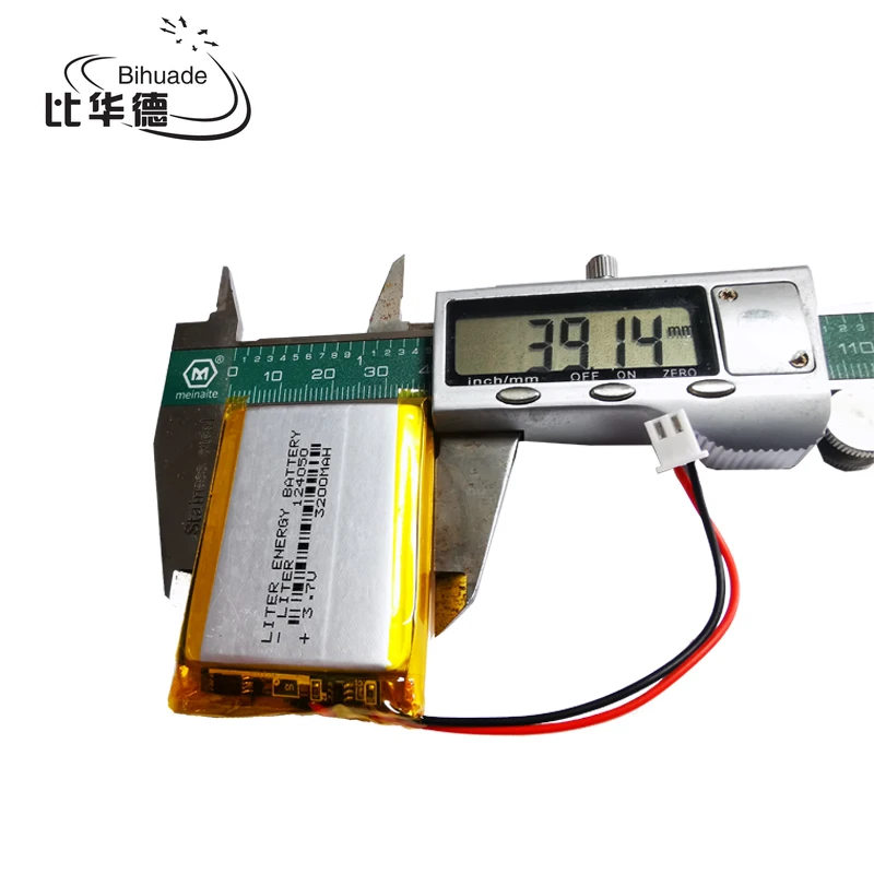 124050   JST XH 2.54mm 3.7V 3200MAH Bateria recarregável LiPo de polímero de lítio para mp3 fone de ouvido PAD DVD câmera bluetooth