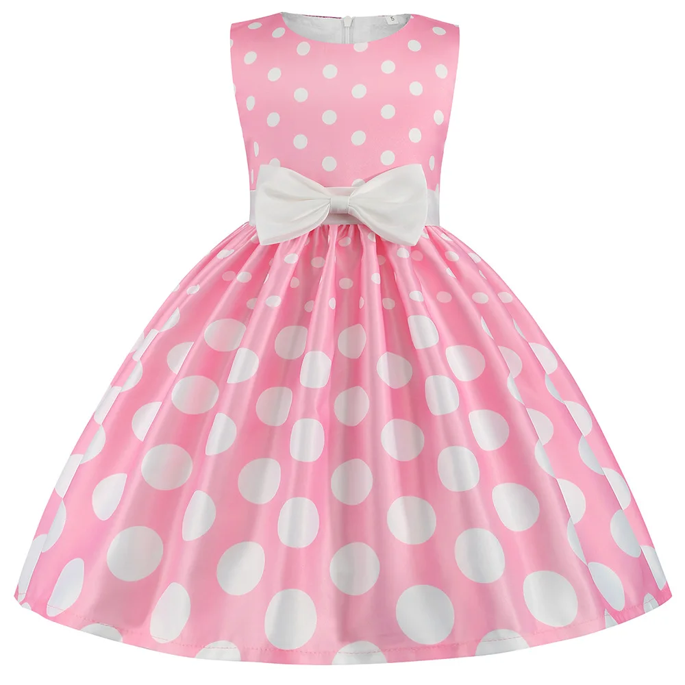 Hot Sale Christmas Super Flower girls dresses for party and wedding Dot print Princess Kids Dress Fashion Children\'s Clothing