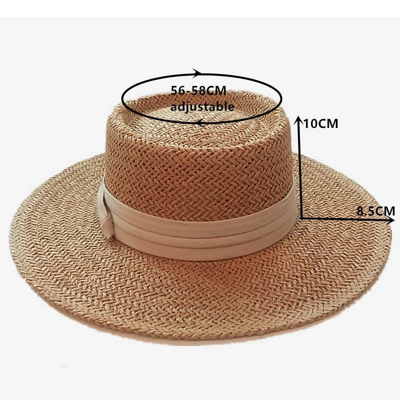 Simple Ladies Handmade Natural Straw Hat Summer Beach Hat for Women Men Panama Cap Concave Flat Protetion Visor Sun Boat Hats