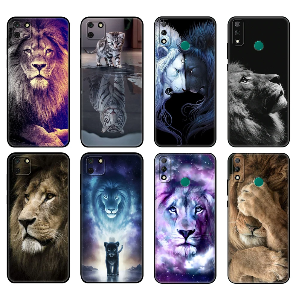 Black tpu Case For Huawei Y9S Y6S Y8S Y5P Y7P Y8P Case For Huawei Y5 lite Prime 2018 Y6 2019 Cover Lion Animal