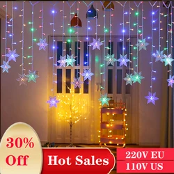 3.2M New Christmas Lights Snowflake Decoration LED Fairy String Lights Flash Light For 2022 New Year Curtain Outdoor Party Decor