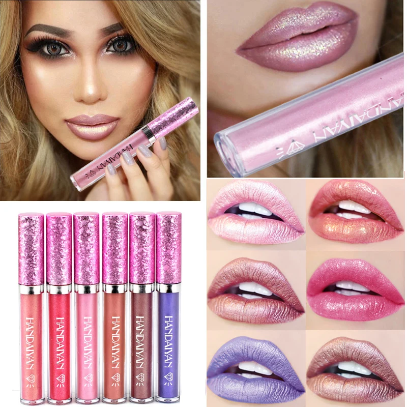 HANDAIYAN 6-color Pearlescent Liquid Lip Gloss Sexy Lipstick Long-lasting Waterproof Makeup Cosmetics