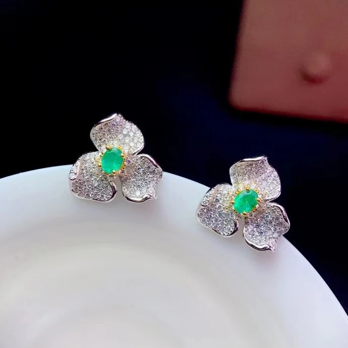 

CoLife Jewelry Natural Emerald Stud Earrings for Party 3mm*4mm Design Style Emerald Silver Earrings 925 Silver Emerald Jewelry