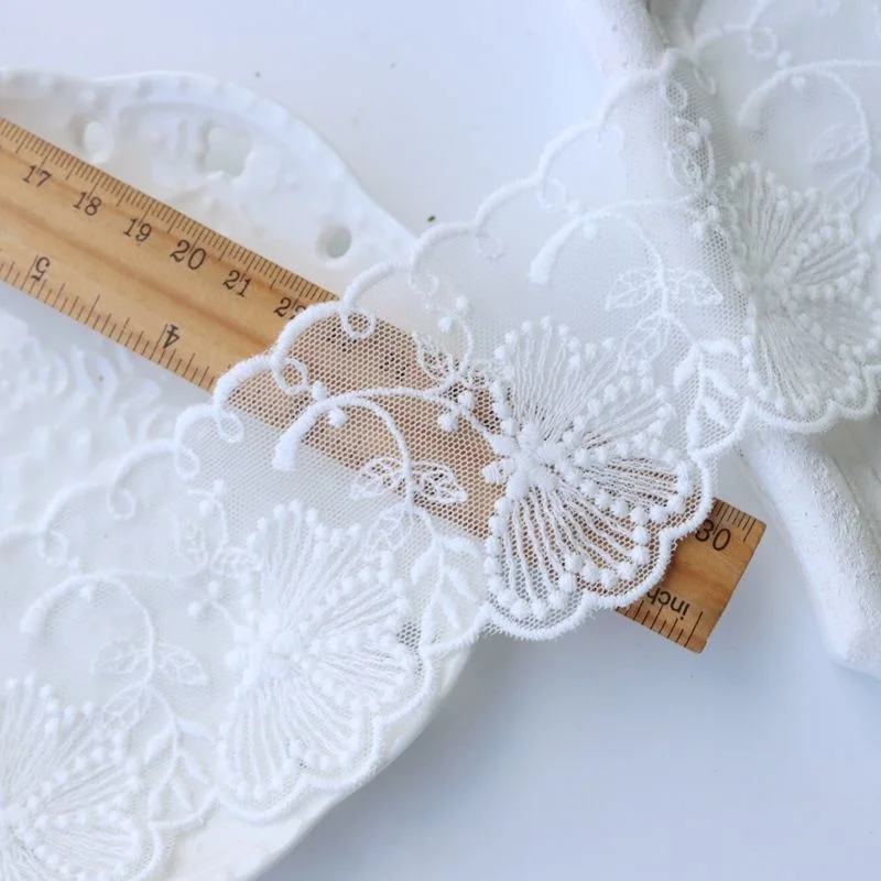 7CM Wide Luxury White Mesh Fabric Polyester Floral Embroidered Lace Ribbon Dress Collar Hemlines Trim Headwear DIY Sewing Decor