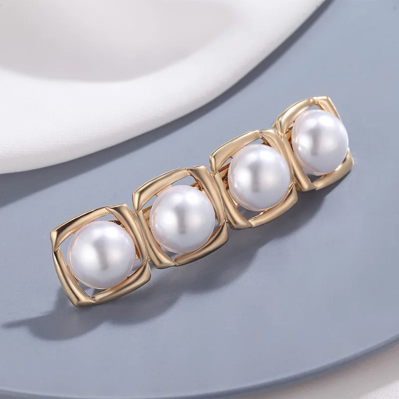 CHIMERA Elegant Pearl French Barrette Korean Bead Hair Clips for Women Ladies Metal Alloy Hairgrips Pins Clamp Fashion Jewelry