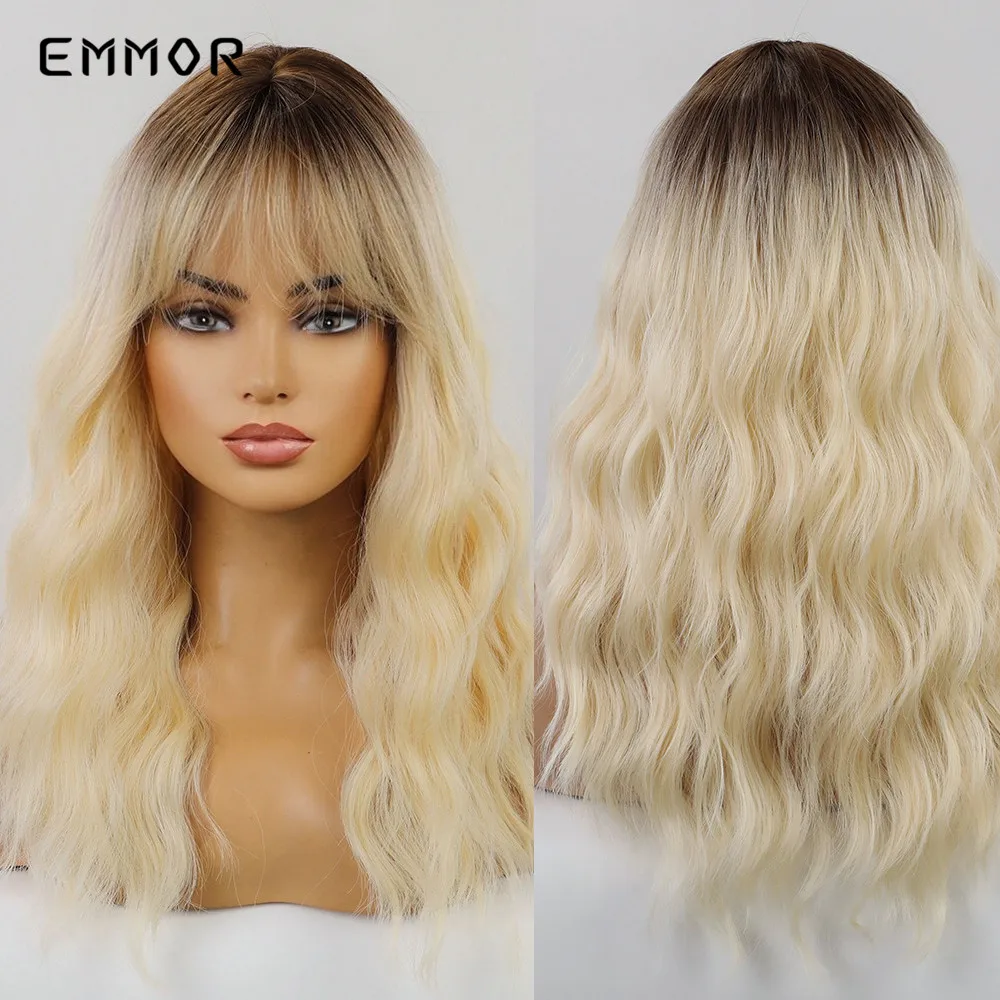 

Emmor Synthetic Natural Brown Blonde Fluffy Wigs with Bangs for Women Fashion Cosplay Party Wigs Heat Resistant Fiber Hair Wig