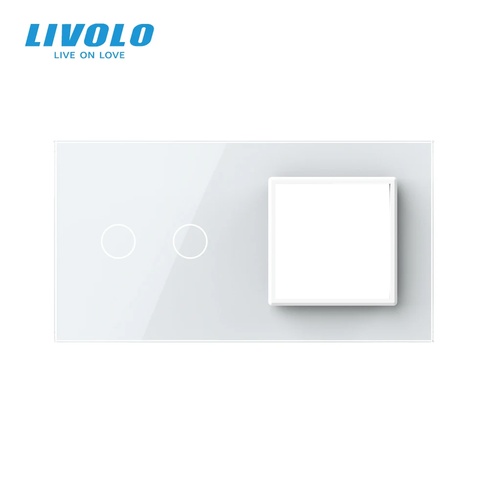 New Livolo EU standard, Luxury White Pearl Crystal Glass, 151mm*80mm, 2Gang &1 Frame Glass Panel, VL-C7-C2/SR-11 for Switch DIY