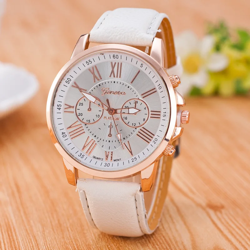 Genuine Women's Roman Numerals watches women clock Luxury Vogue Leather Band Analog Quartz Round Wrist Watches Montre Femme