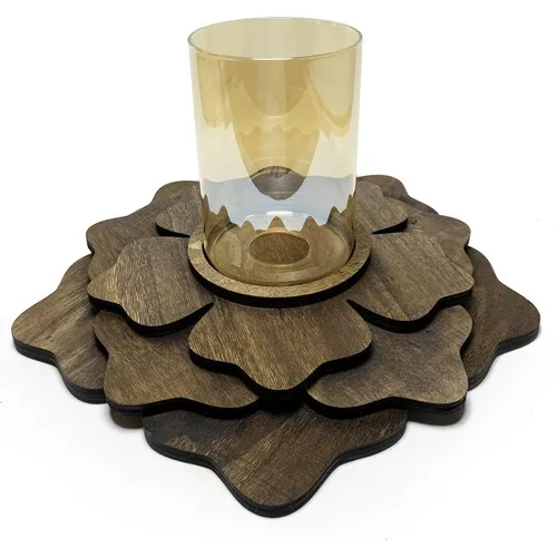 Folk Bookstore Clover Wooden Candle Holder