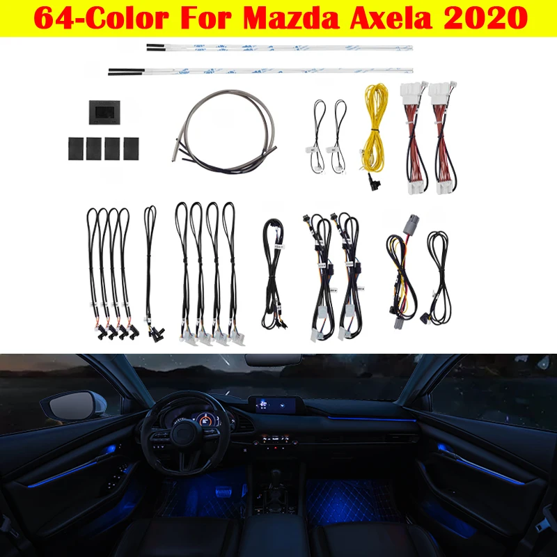 Car Ambient Light Set Decorative 64-Color illuminated Atmosphere Lamp LED Strip For Mazda 3 Axela 2017-2020 Button Control