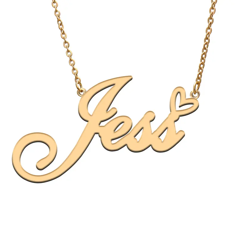 Jess with Heart Name Necklace for Women Stainless Steel Jewelry Nameplate Pendant Femme Mother Child Girls Gift