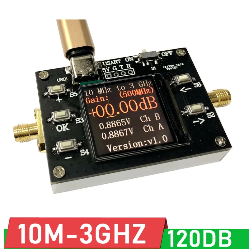 10MHZ-3GHZ Programmable Gain RF Amplifier (120DB Big Dynamic) LCD display 0.01DB step digital Program control