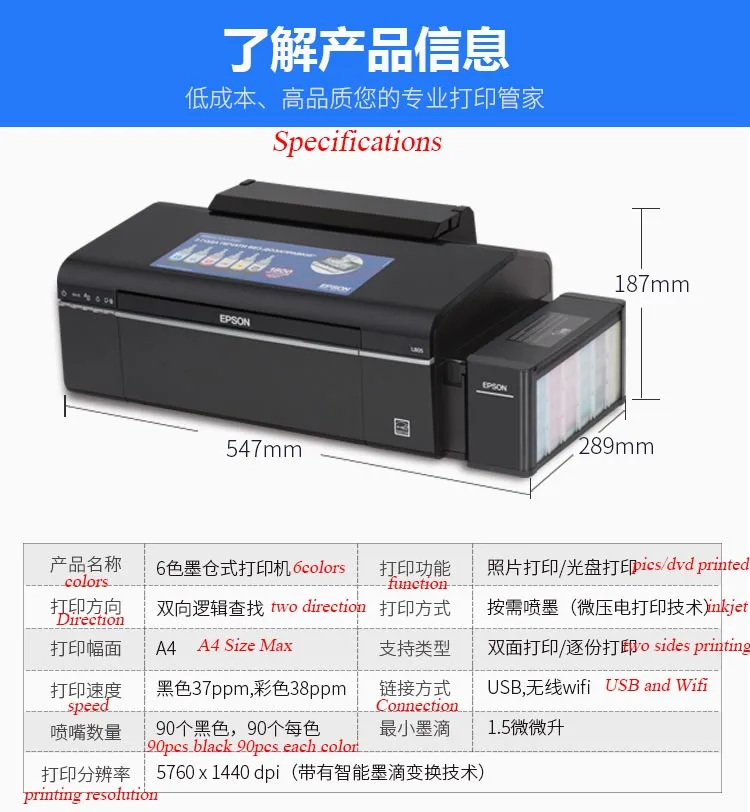 220V 110V EPSON L805 6Color Inkjet Printer A4 SIZE Inkjet Printer Supporting Sublimation