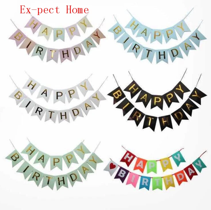 Paper Bunting Garland Banners Flags Happy Birthday Banner Boy Girl Baby Shower Decoration Birthday Party Supplies Decor