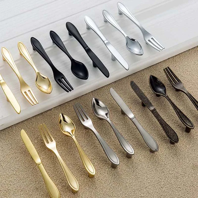 Creative CC 76mm Cabinet Pulls Spoon fork knife Wardrobe door Handles Kitchen Drawer Pulls furniture Hardware Handle