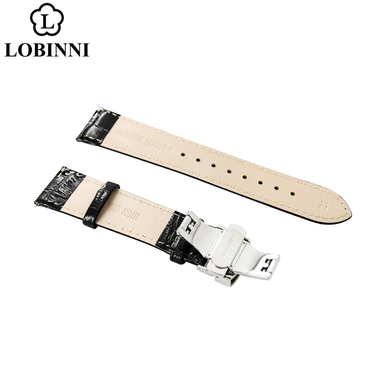 LOBINNI watch band strap with watch repair tools Push Button Hidden Clasp Butterfly buckle 22mm 21mm 20mm black borwn relogio