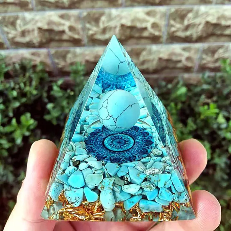 Handmade Orgonite Pyramid Healing turquoise Energy Reiki Chakra Multiplier Meditation Lucky Gather Wealth Stone Orgone