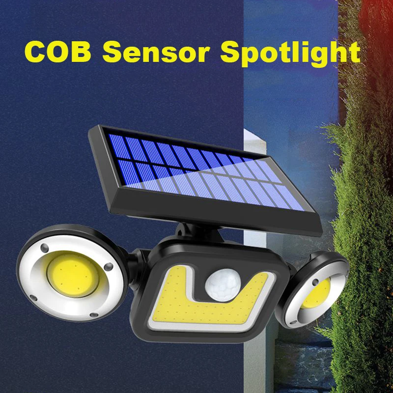 Solar Light Three Head Solar Lamp 83COB Sensor Spotlight Waterproof Outdoor Adjustable Angle Lights For Garden Yard Wall