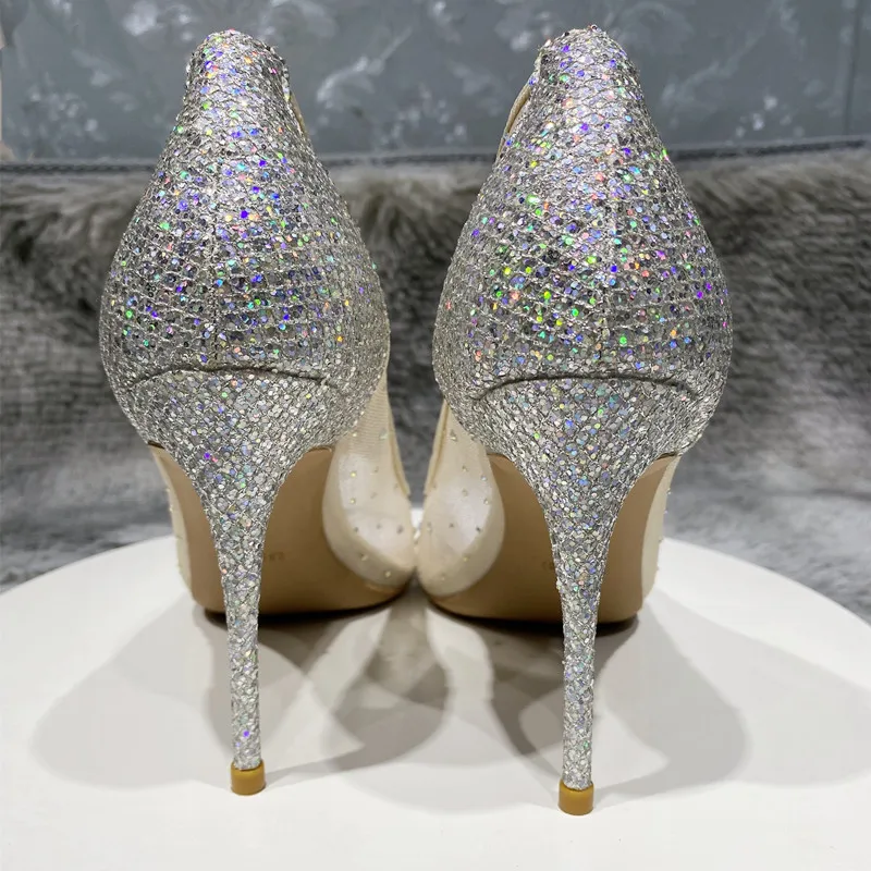 Heelgoo – chaussures d'été à talons hauts et bout pointu pour femme, élégantes, en tissu gaze avec strass, pour mariage