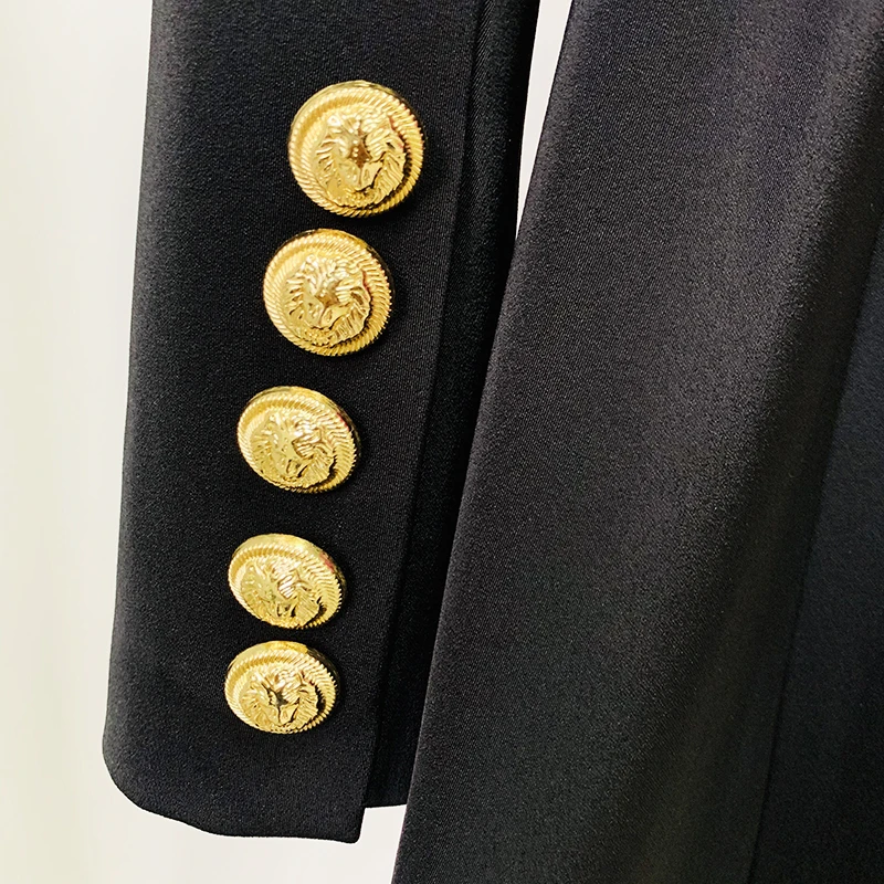 HIGH STREET Fashion 2024 Designer Style Women Long Sleeve Notched Collar Lion Buttons Double Breasted Belted Blazer Dress