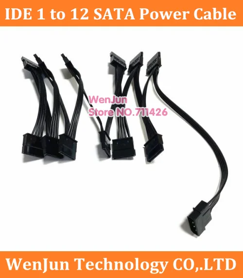 

4Pin IDE Molex to 12-Port 15Pin SATA Power Cable Cord Lead 18AWG Wire For Hard Drive HDD SSD PC Server DIY Black