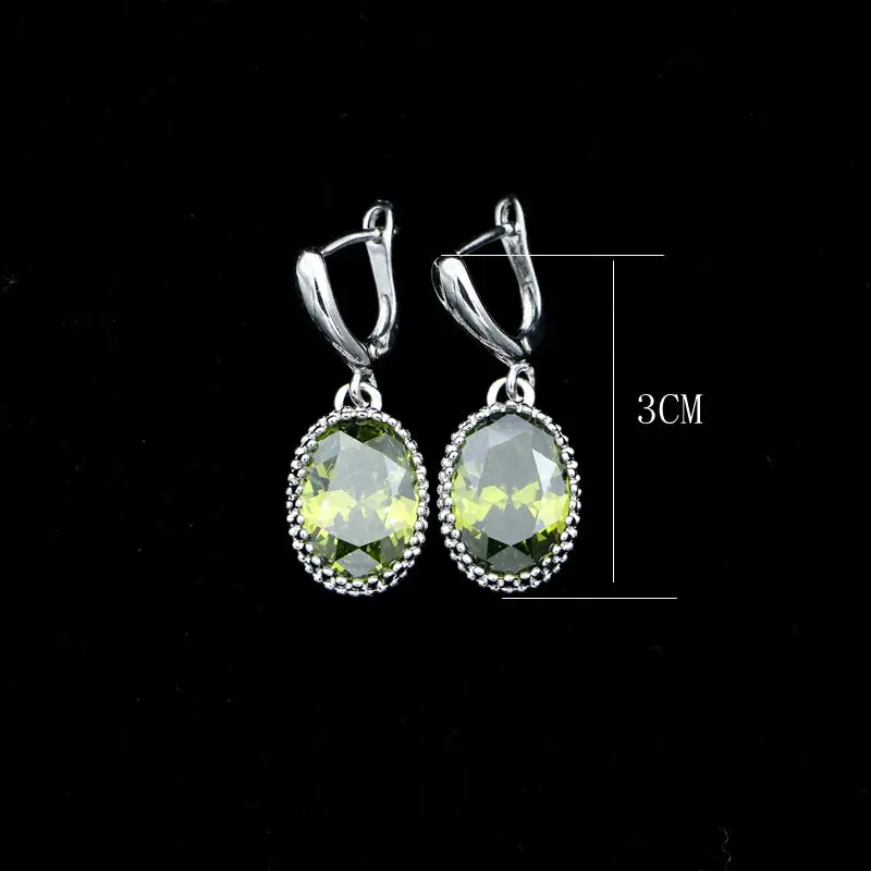 Fashion Simple Olive Green Cubic Zirconia Silver 925 Drop Earrings Crown Shaped Jewelry For Women Daily Decoration
