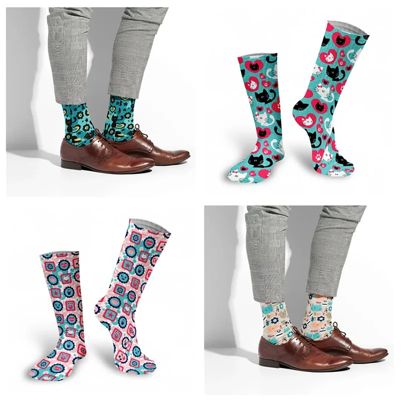 Calcetines informales con estampado de gato de dibujos animados para hombre y mujer, medias de Skateboard de calle, calcetín de Año Nuevo, Harajuku, 1 par